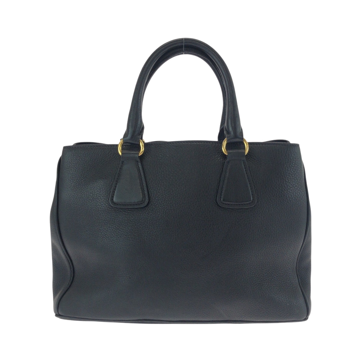 PRADA Tote Bag leather Black GoldMetal Tote Bag Handbag Shoulder Bag Vitterodino Triangle With logo Women