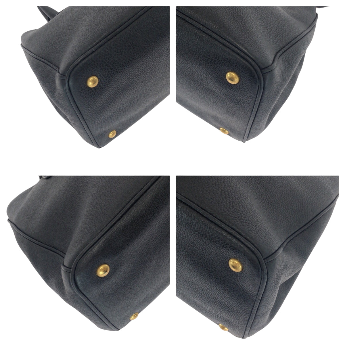 PRADA Tote Bag leather Black GoldMetal Tote Bag Handbag Shoulder Bag Vitterodino Triangle With logo Women