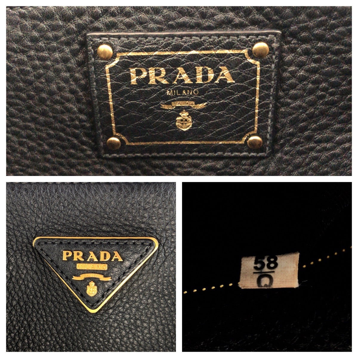 PRADA Tote Bag leather Black GoldMetal Tote Bag Handbag Shoulder Bag Vitterodino Triangle With logo Women