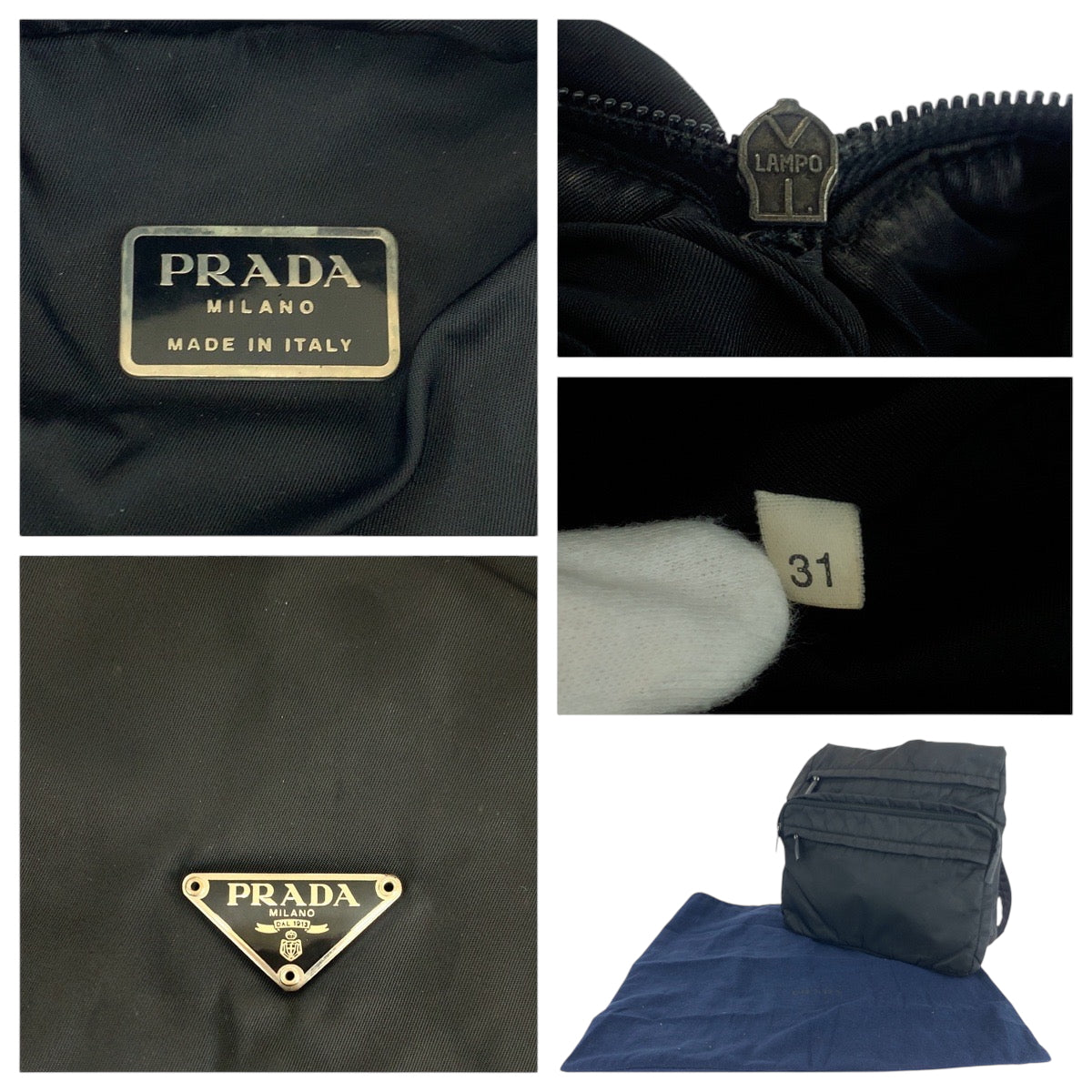 PRADA Shoulder Bag Nylon Black SilverMetal Shoulder Bag Messenger bag Test Triangle With logo mens