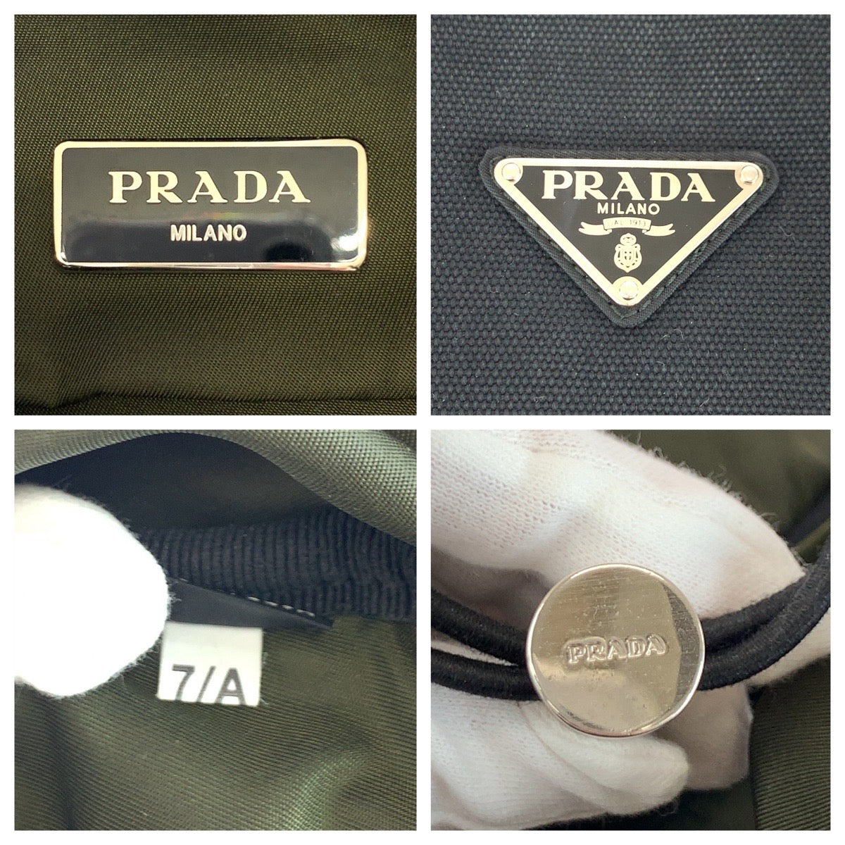 PRADA Backpack Nylon Khaki SilverMetal Backpack Backpack Test Triangle With logo mens