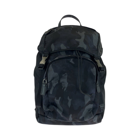 PRADA Backpack Nylon Black Blue Gray SilverMetal Backpack Backpack Camouflage Pattern Triangle With logo mens