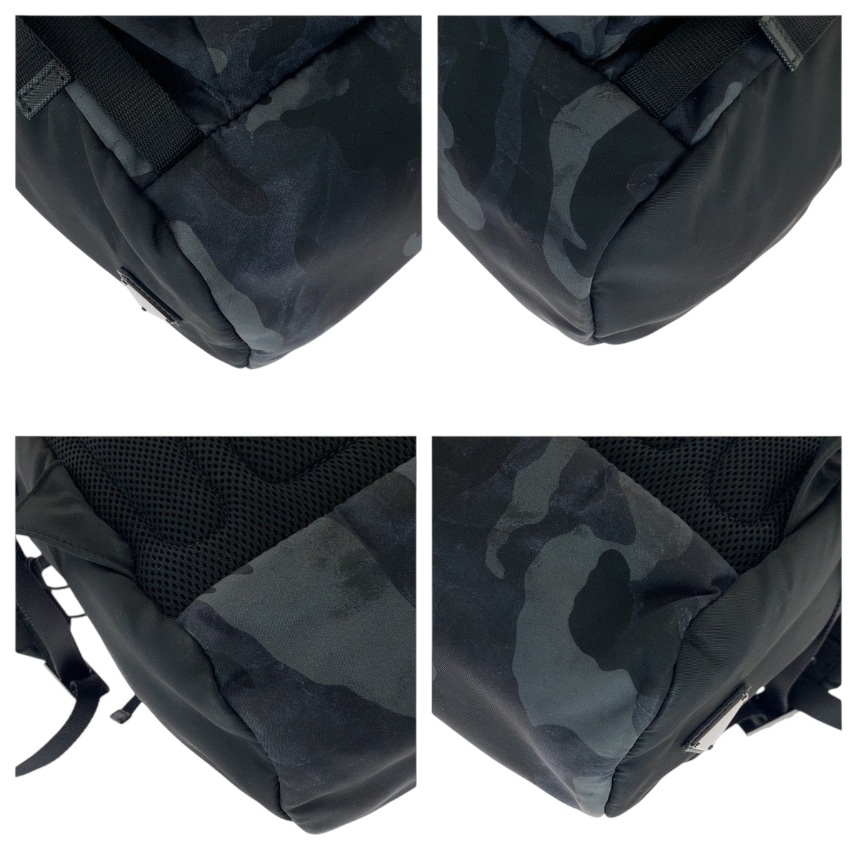 PRADA Backpack Nylon Black Blue Gray SilverMetal Backpack Backpack Camouflage Pattern Triangle With logo mens