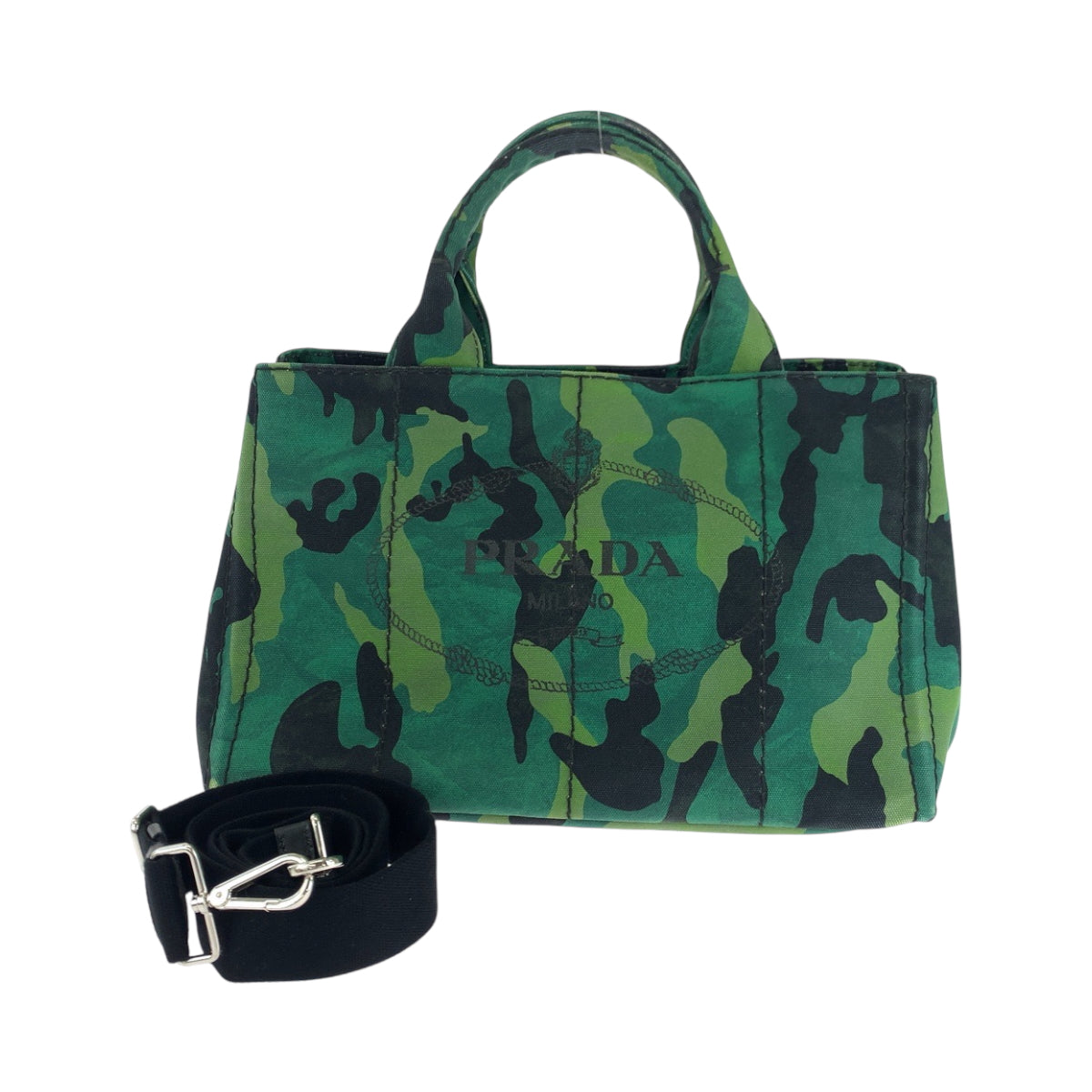 PRADA Tote Bag canvas Green Multicolor SilverMetal Shoulder Bag Tote Bag 2way Canapa Camouflage Pattern logo Women