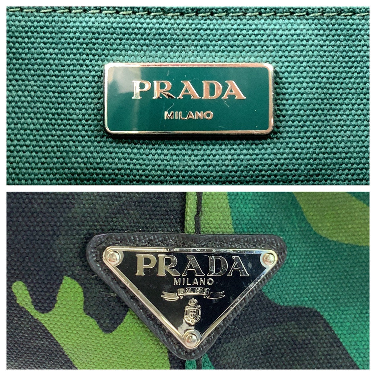 PRADA Tote Bag canvas Green Multicolor SilverMetal Shoulder Bag Tote Bag 2way Canapa Camouflage Pattern logo Women