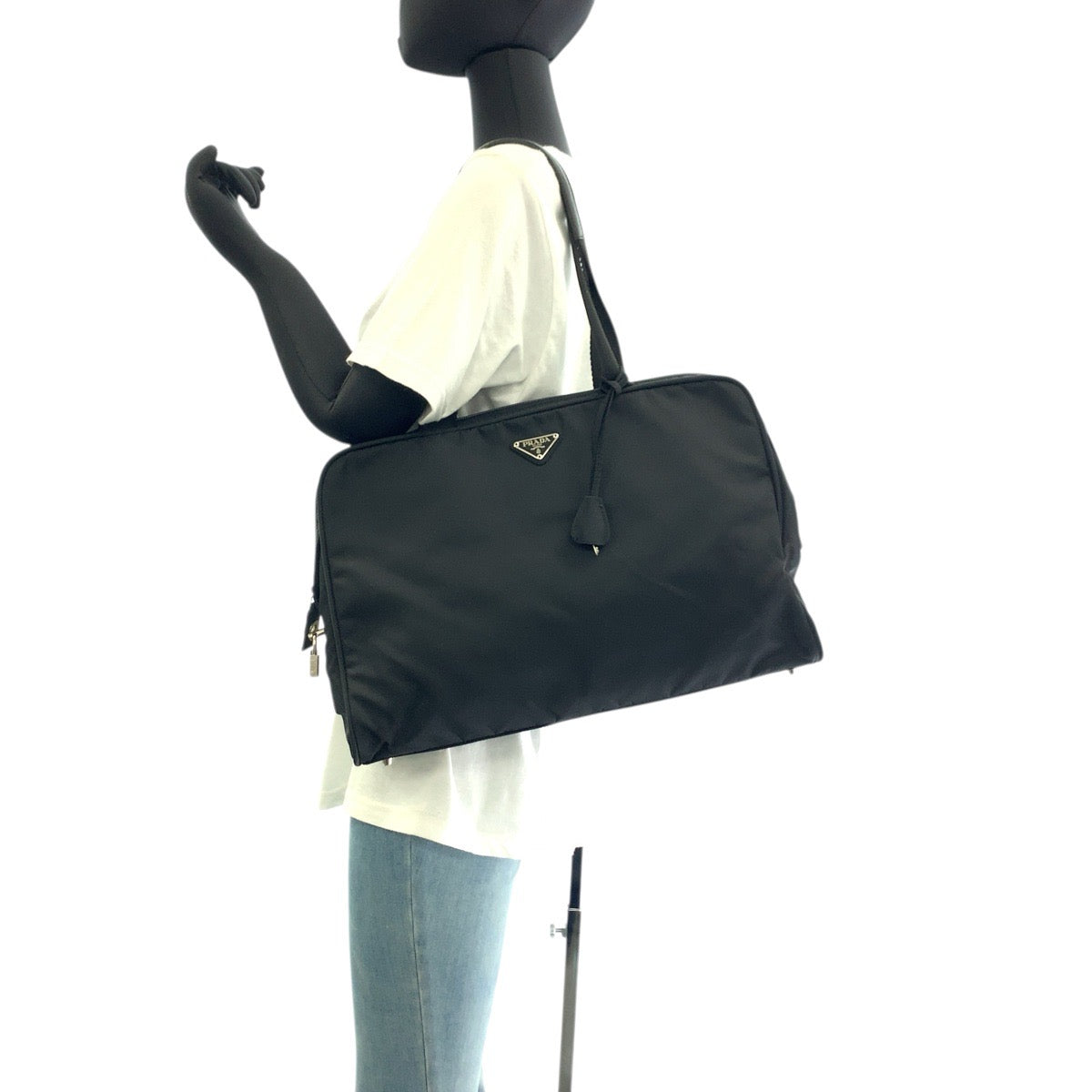 PRADA Shoulder Bag Nylon Black SilverMetal Shoulder Bag Tote Bag Test Triangle With logo Women
