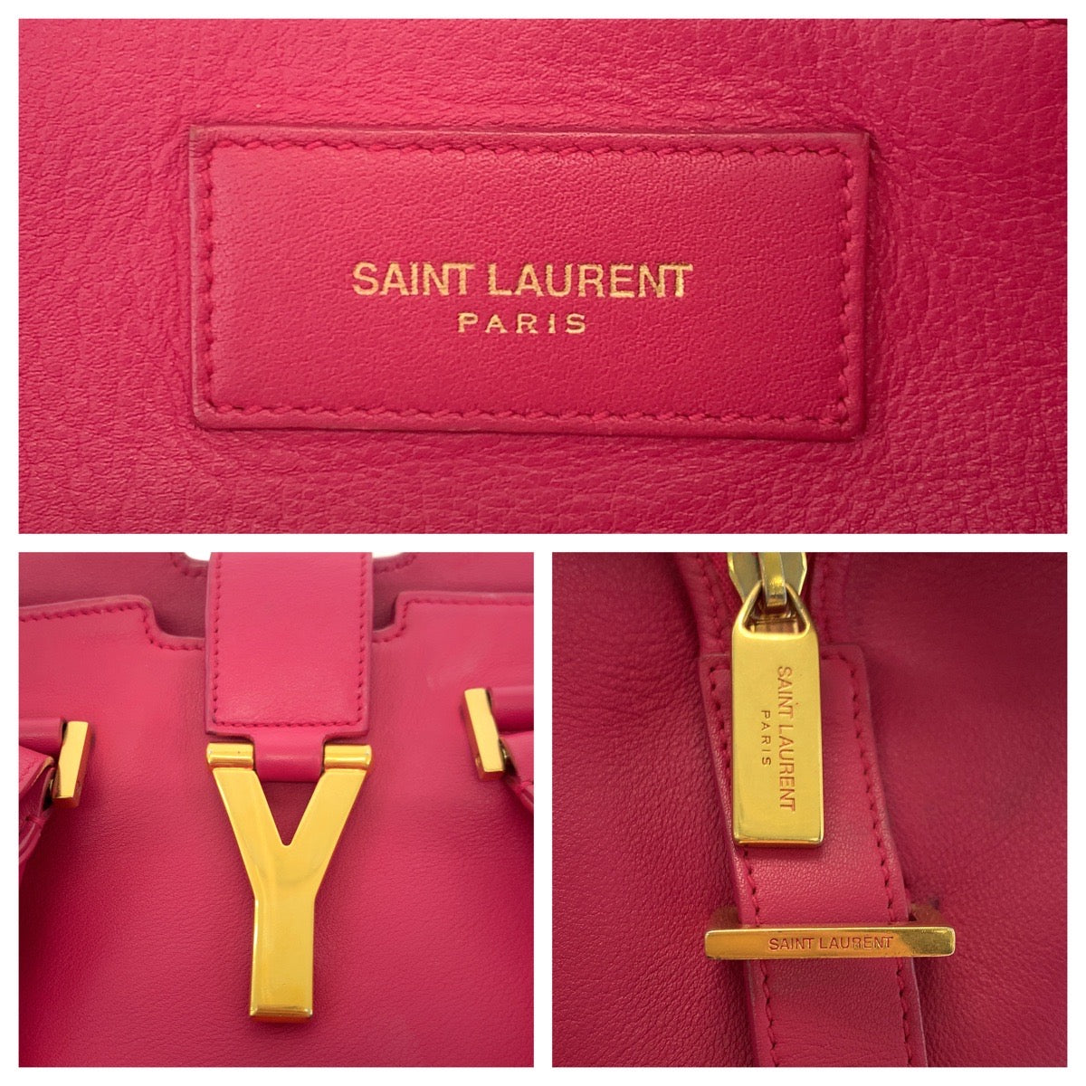 SAINT LAURENT PARIS Shoulder Bag 311210 5514 leather Fuchsia Pink Gold Metal Shoulder Bag handbag Petit Kabas Y line Women