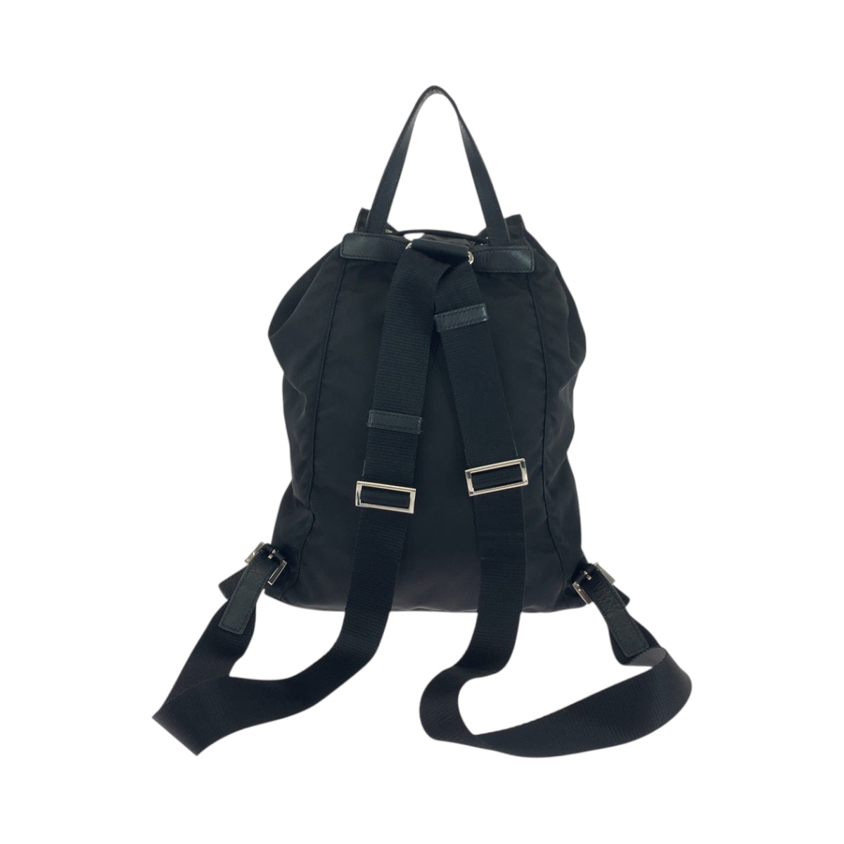 PRADA Backpack Nylon Black Silver Metal Backpack Backpack Test Triangle With logo Women