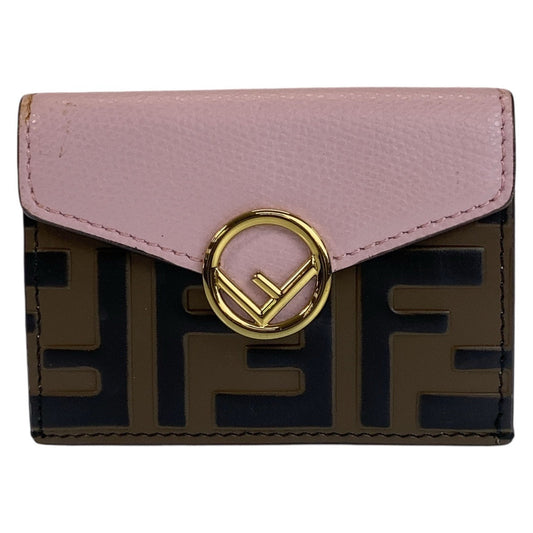 FENDI Tri-fold wallet leather Brown Folding wallet Compact wallet ZUCCA F IS FENDI Women