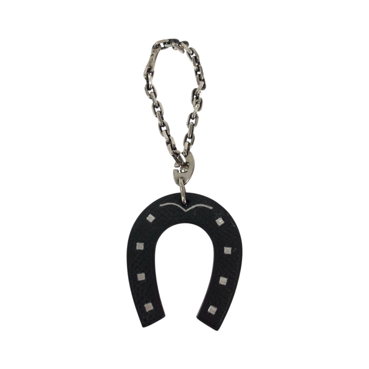HERMES charm Leather, Silver925 Orange Charcoal SilverMetal Bag Charm Key Holder Horseshoe Horseshoe mens