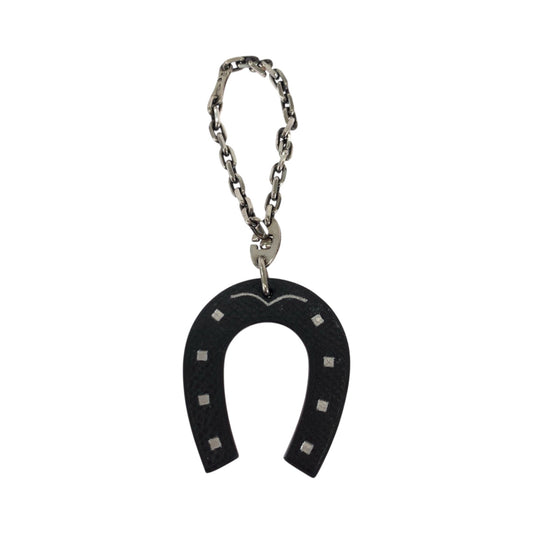 HERMES charm Leather, Silver925 Orange Charcoal SilverMetal Bag Charm Key Holder Horseshoe Horseshoe mens