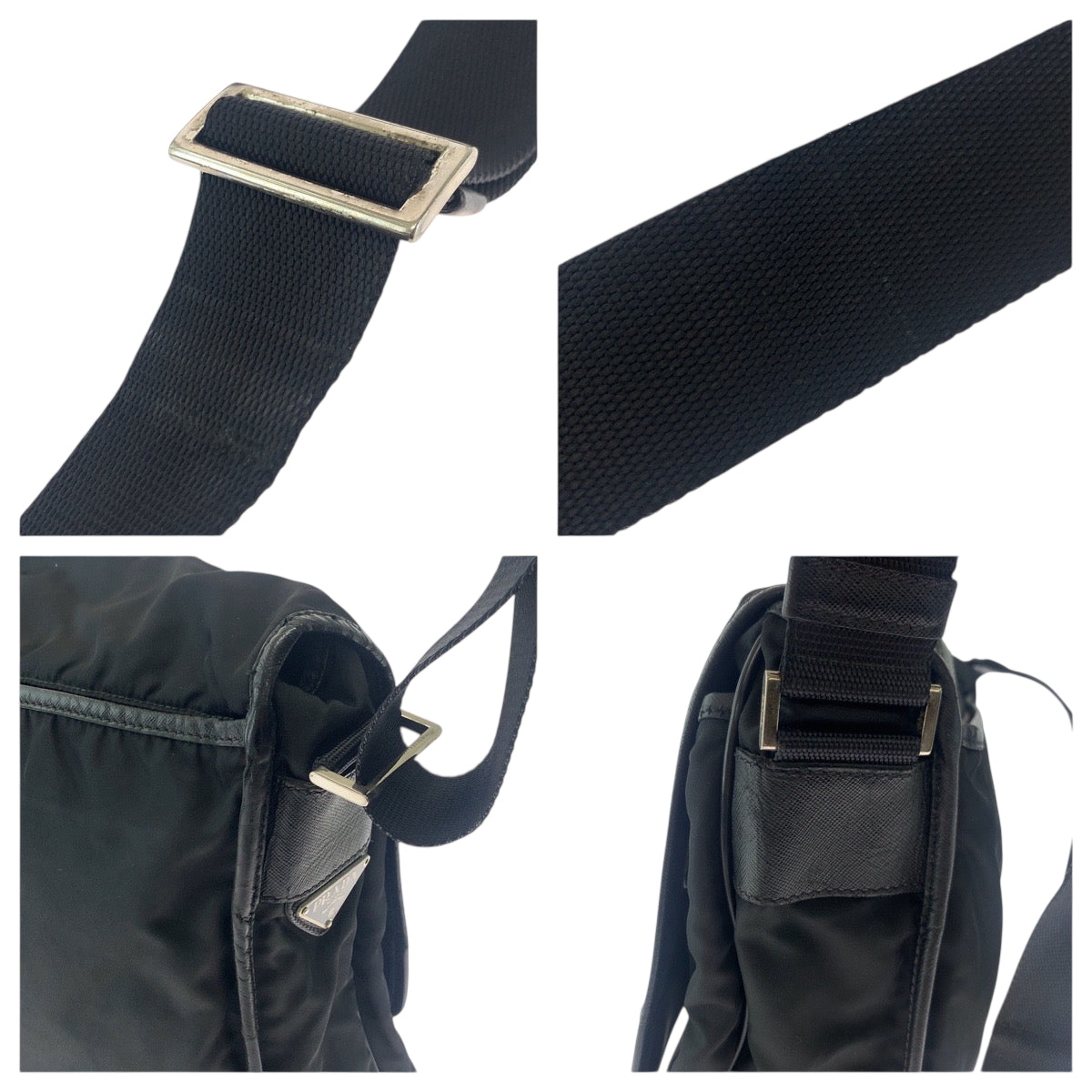 PRADA Shoulder Bag Nylon Black SilverMetal Shoulder Bag Messenger bag Test Triangle With logo Women