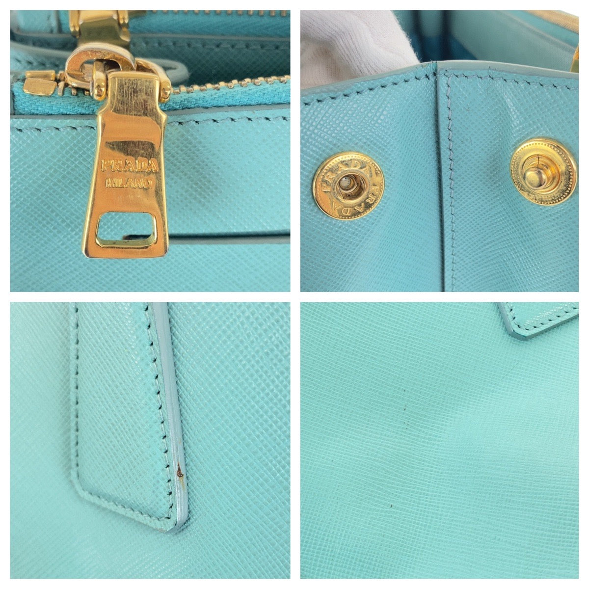 PRADA Tote Bag leather Green Mint Green Gold Metal Tote Bag handbag Safiano TriangleWith logo Galleria Women