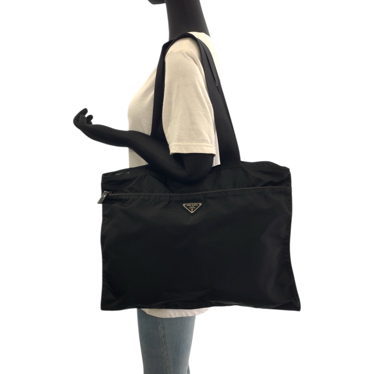 PRADA Tote Bag Nylon Black SilverMetal Tote Bag handbag Test Triangle With logo Women