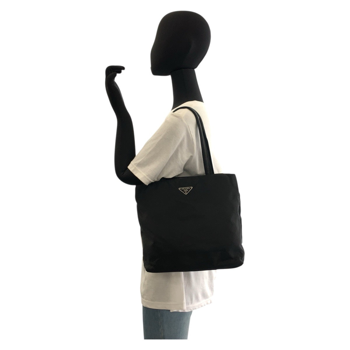 PRADA Tote Bag 22 Nylon Black SilverMetal Tote Bag Shoulder Bag Test Triangle With logo Women