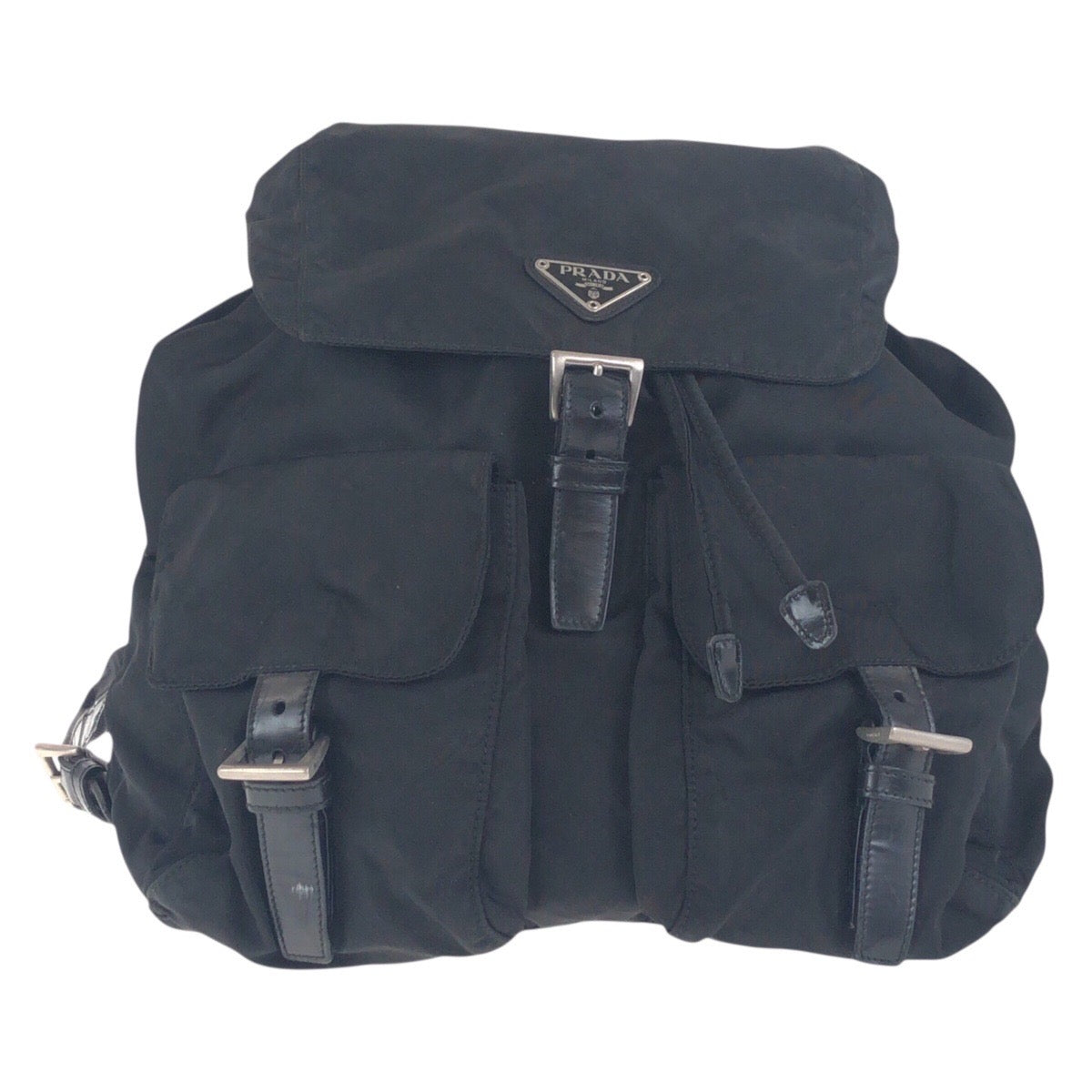 PRADA Backpack Nylon Black SilverMetal Backpack Test Triangle With logo Women