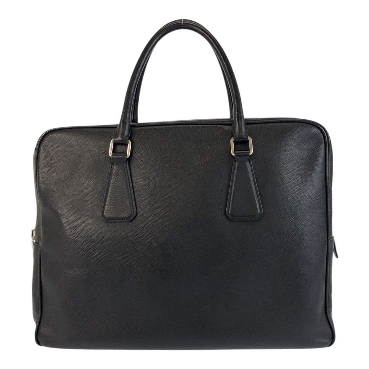 PRADA Business bag leather Black SilverMetal Business bag briefcase Safiano mens