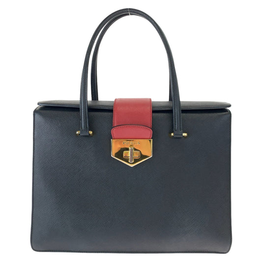 PRADA Handbag leather Black Red Gold Metal Handbag Tote Bag Safiano Women