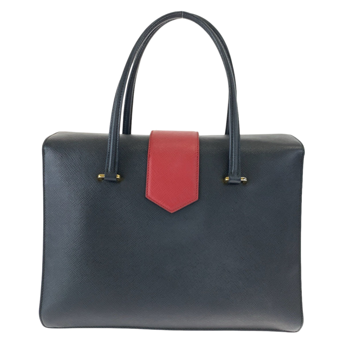 PRADA Handbag leather Black Red Gold Metal Handbag Tote Bag Safiano Women