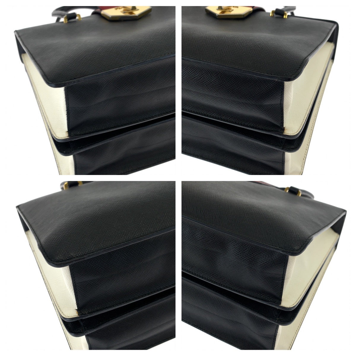 PRADA Handbag leather Black Red Gold Metal Handbag Tote Bag Safiano Women