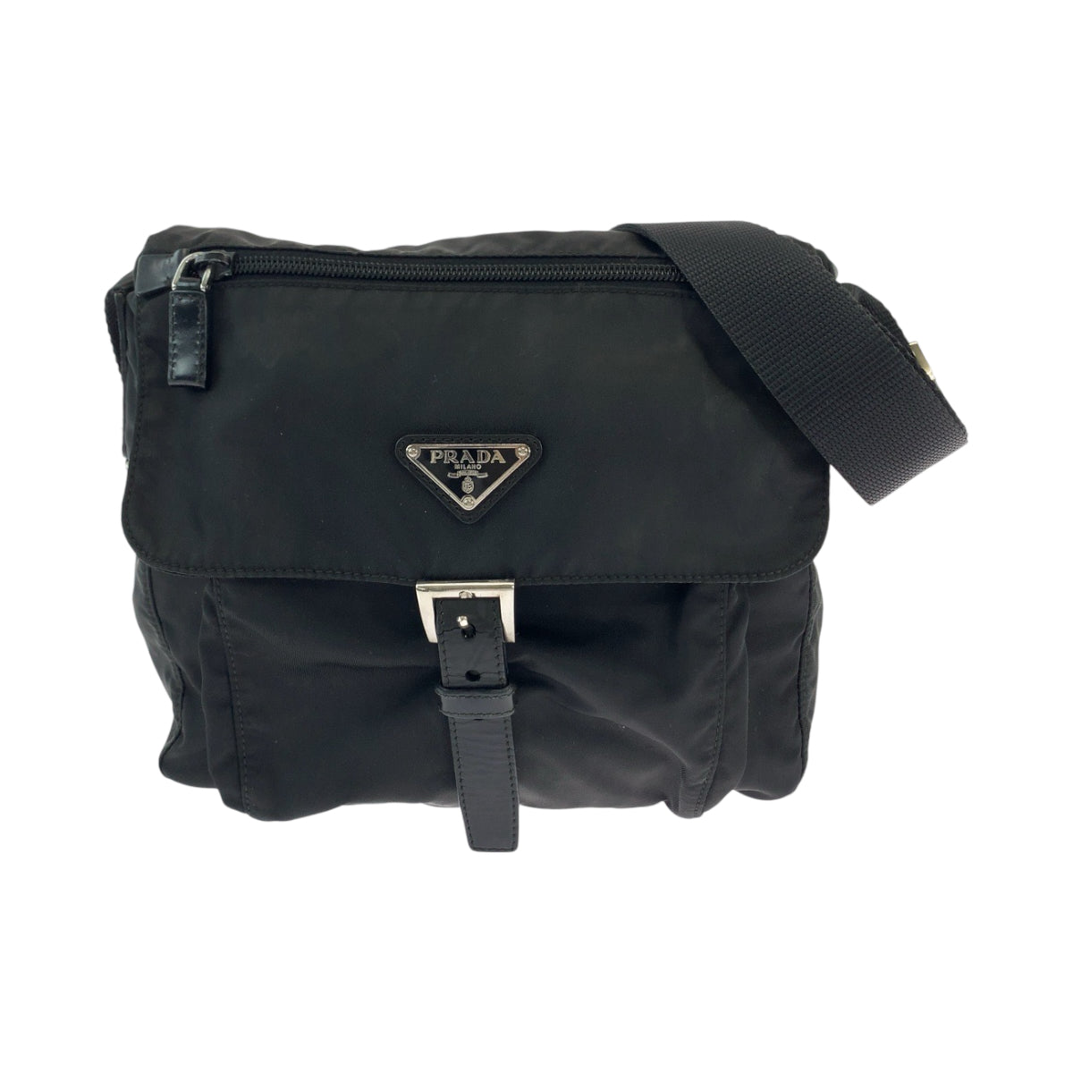 PRADA Shoulder Bag Nylon Black SilverMetal Shoulder Bag pochette Test Triangle With logo mens(Unisex)