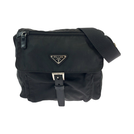 PRADA Shoulder Bag Nylon Black SilverMetal Shoulder Bag pochette Test Triangle With logo mens(Unisex)