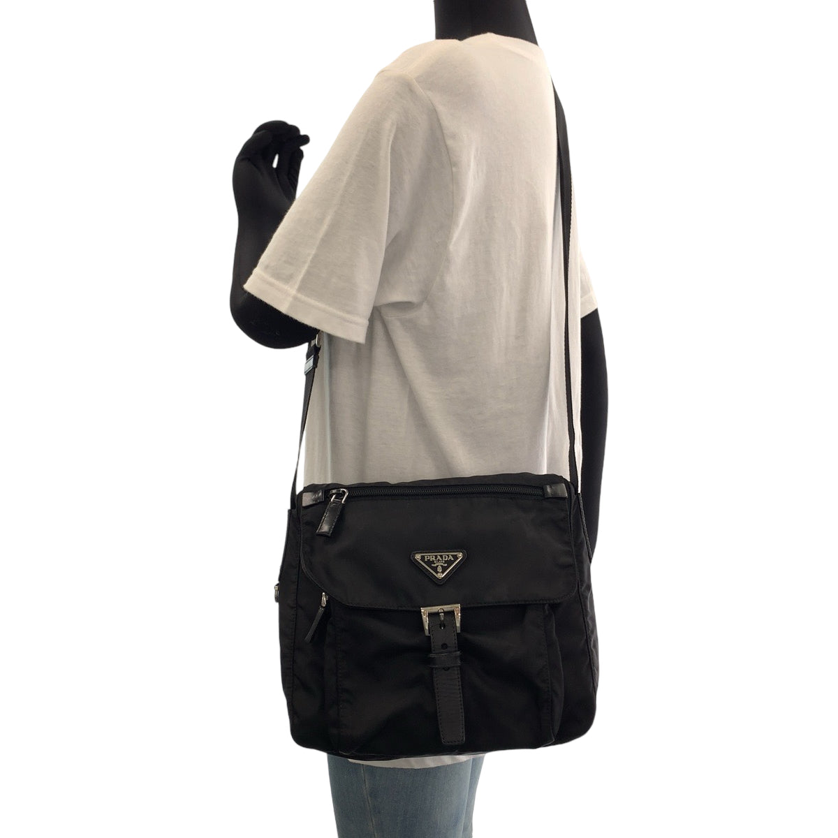 PRADA Shoulder Bag Nylon Black SilverMetal Shoulder Bag pochette Test Triangle With logo mens(Unisex)
