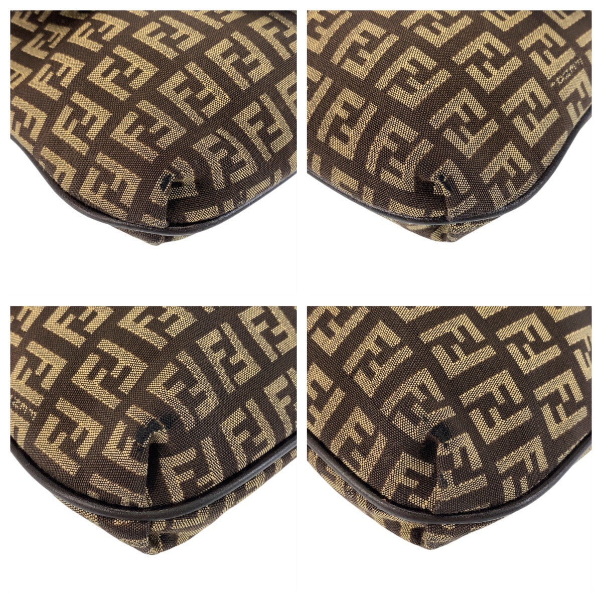 FENDI Shoulder Bag canvas Brown Silver Metal Shoulder Bag pochette Zucchino Kamsepochet Women