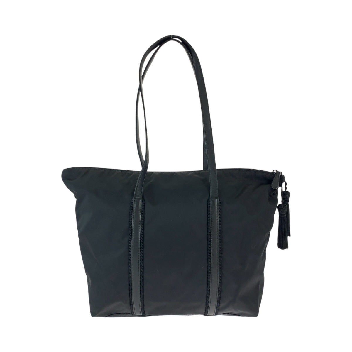 PRADA Tote Bag Nylon Black SilverMetal Tote Bag Shoulder Bag Test Triangle With logo Fringe Women