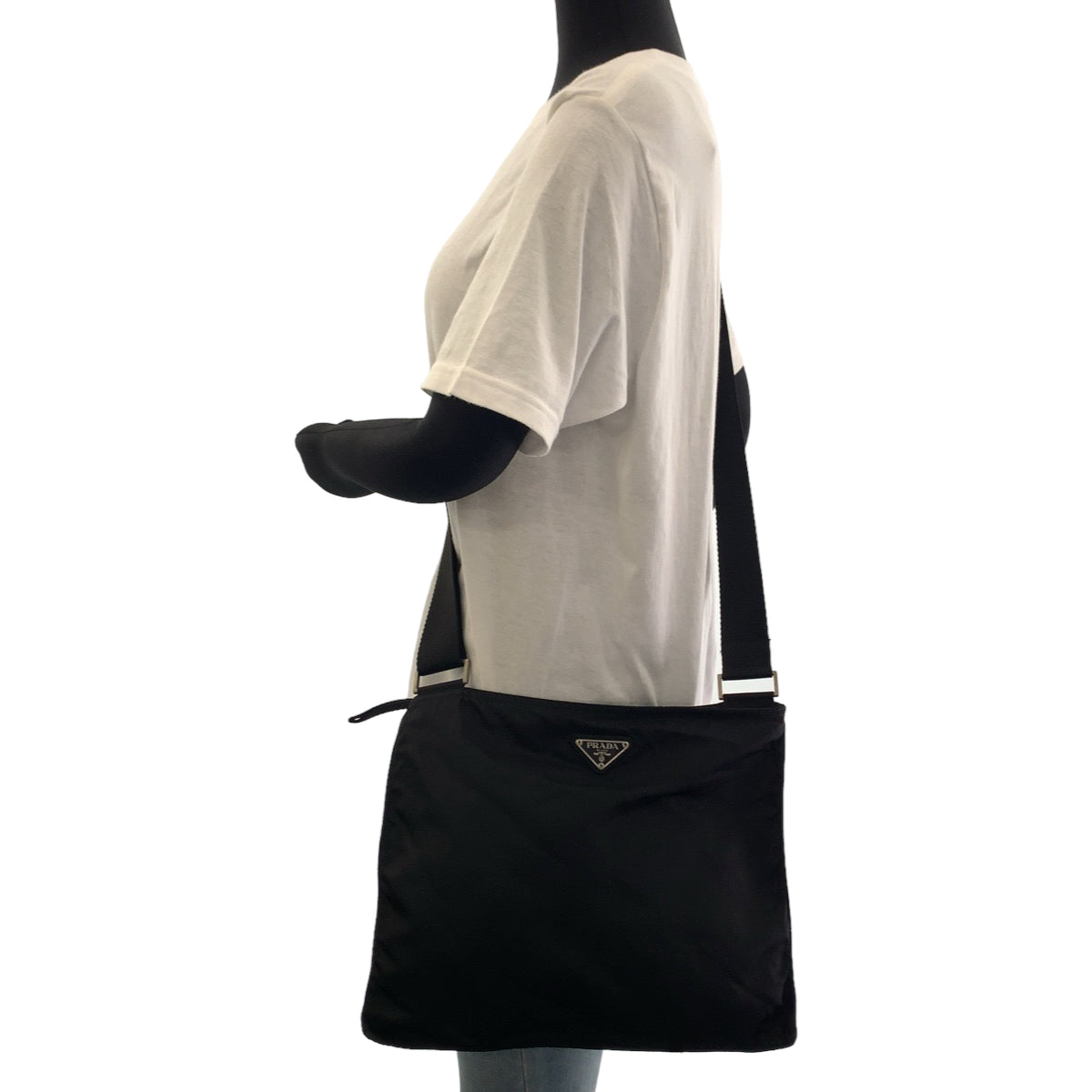 PRADA Shoulder Bag Nylon Black Silver Metal Shoulder Bag pochette Test Triangle With logo Women