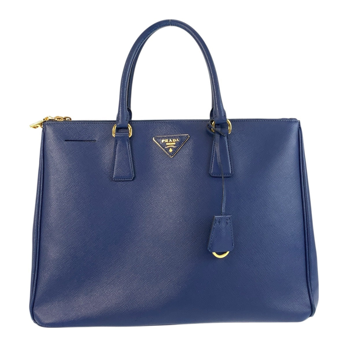 PRADA Handbag leather Blue GoldMetal Handbag Tote Bag Safiano Galleria TriangleWith logo Women