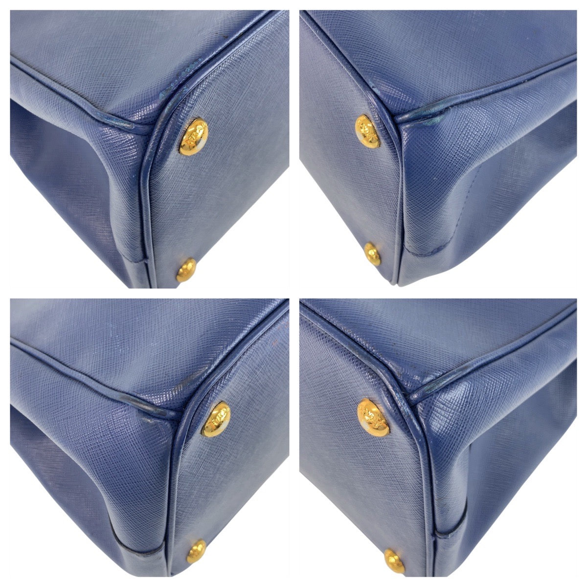 PRADA Handbag leather Blue GoldMetal Handbag Tote Bag Safiano Galleria TriangleWith logo Women