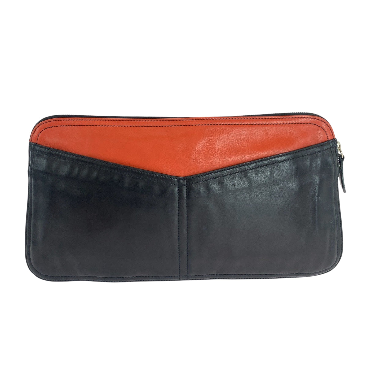 PRADA Clutch bag leather Black Orange SilverMetal Clutch bag business bag Triangle With logo Women
