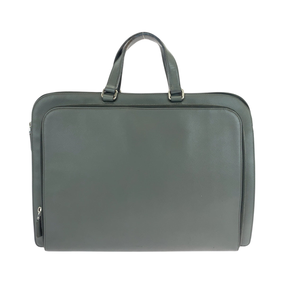 PRADA Business bag leather Grey SilverMetal Business bag handbag Safiano Triangle With logo Women