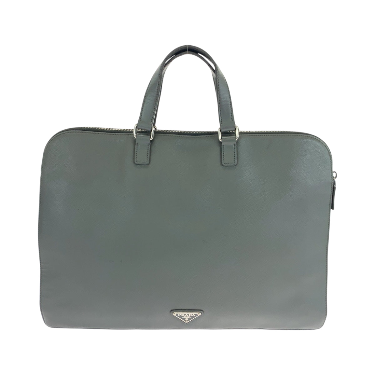 PRADA Business bag leather Grey SilverMetal Business bag handbag Safiano Triangle With logo Women