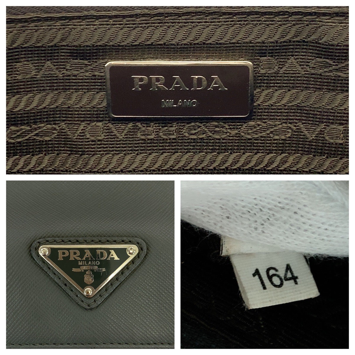 PRADA Business bag leather Grey SilverMetal Business bag handbag Safiano Triangle With logo Women