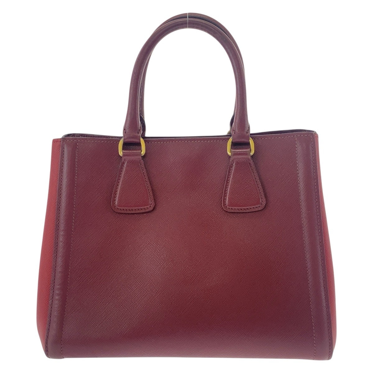 PRADA Handbag leather Red Wine Red Gold Metal Handbag Tote Bag Shoulder Bag Safiano Triangle With logo Women