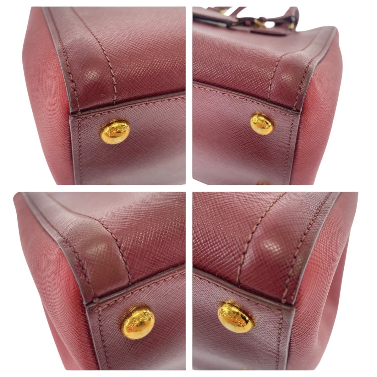 PRADA Handbag leather Red Wine Red Gold Metal Handbag Tote Bag Shoulder Bag Safiano Triangle With logo Women