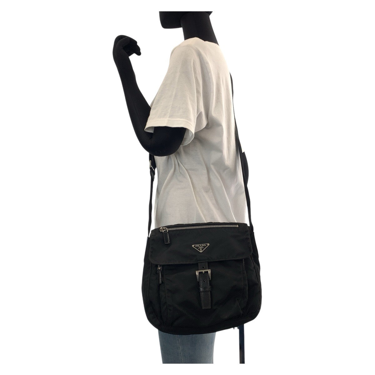 PRADA Shoulder Bag Nylon, Leather Black SilverMetal Shoulder Bag pochette Test Triangle With logo Women