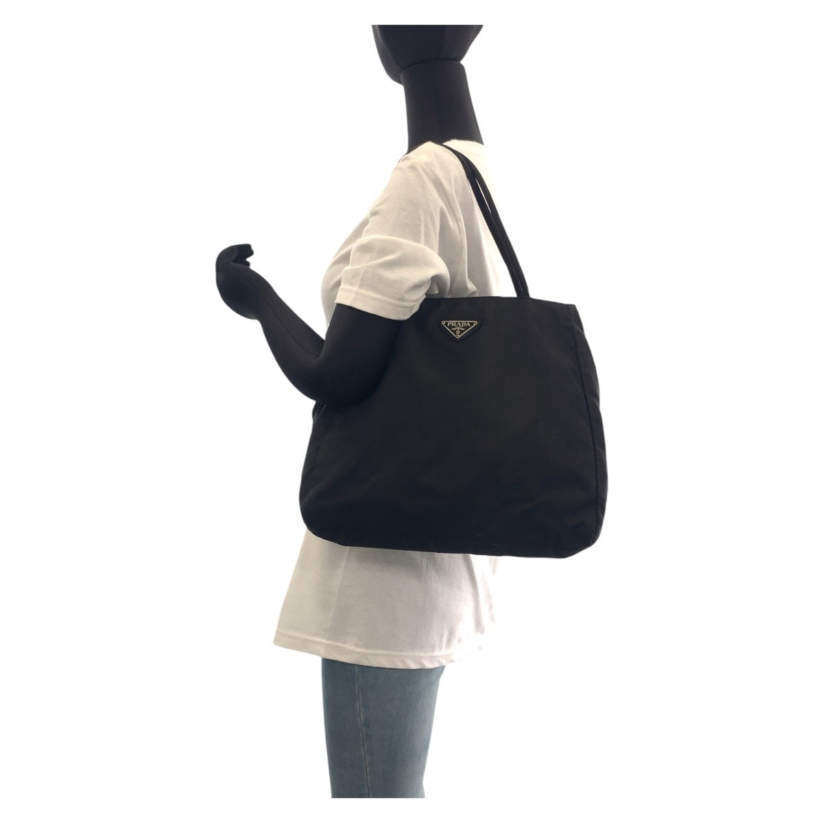PRADA Tote Bag 54 Nylon Black SilverMetal Tote Bag Shoulder Bag Test Triangle With logo Women