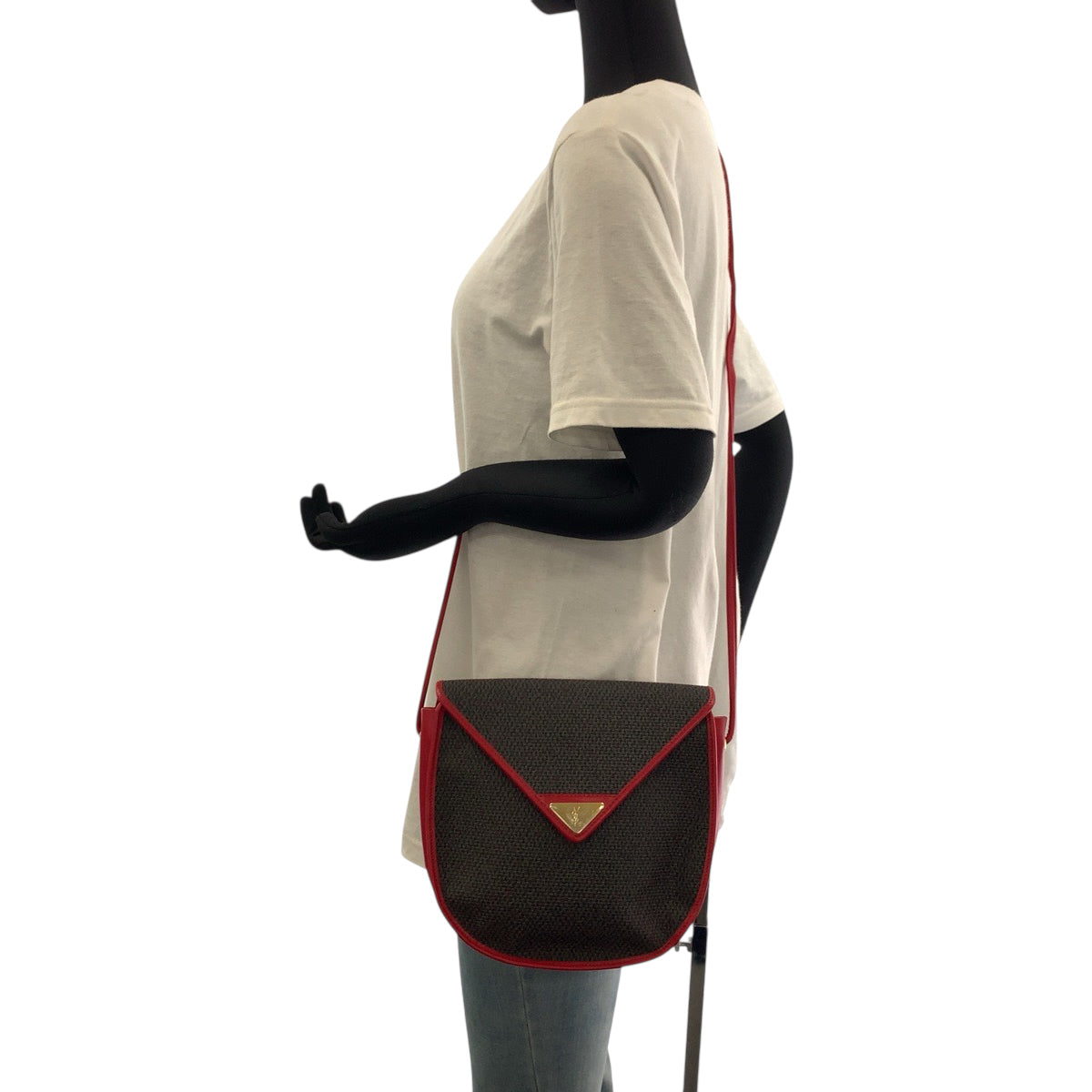 Yves Saint Laurent Shoulder Bag Leather, Canvas Red Purple Gold Metal Shoulder Bag Crossbody YSL logo Women