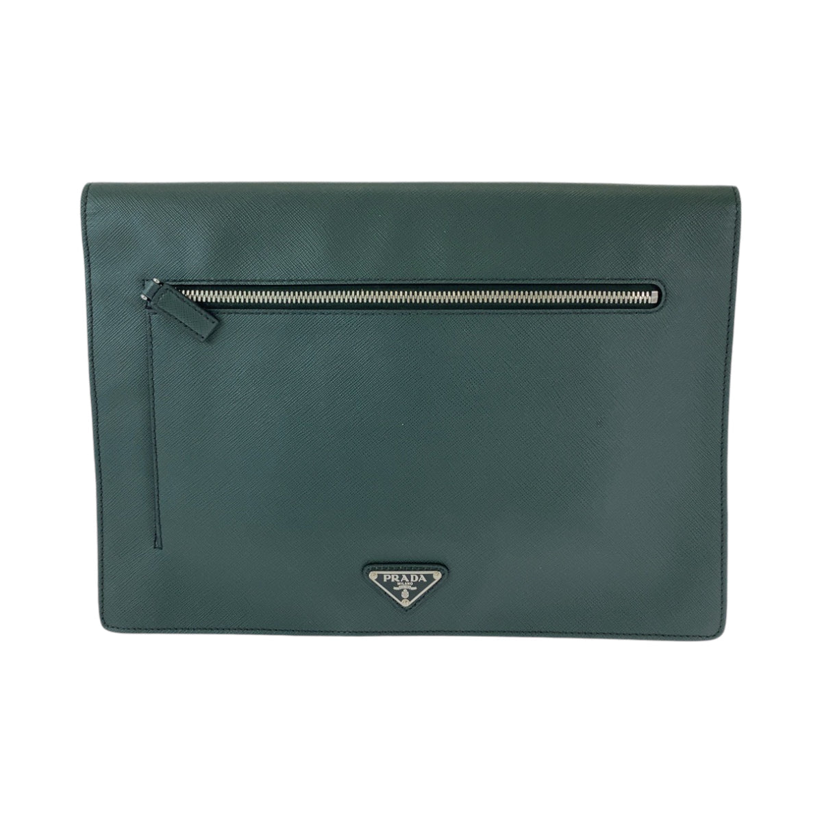 PRADA Clutch bag leather Bicolor Green Black Clutch bag Business bag Document case Safiano Triangle With logo mens