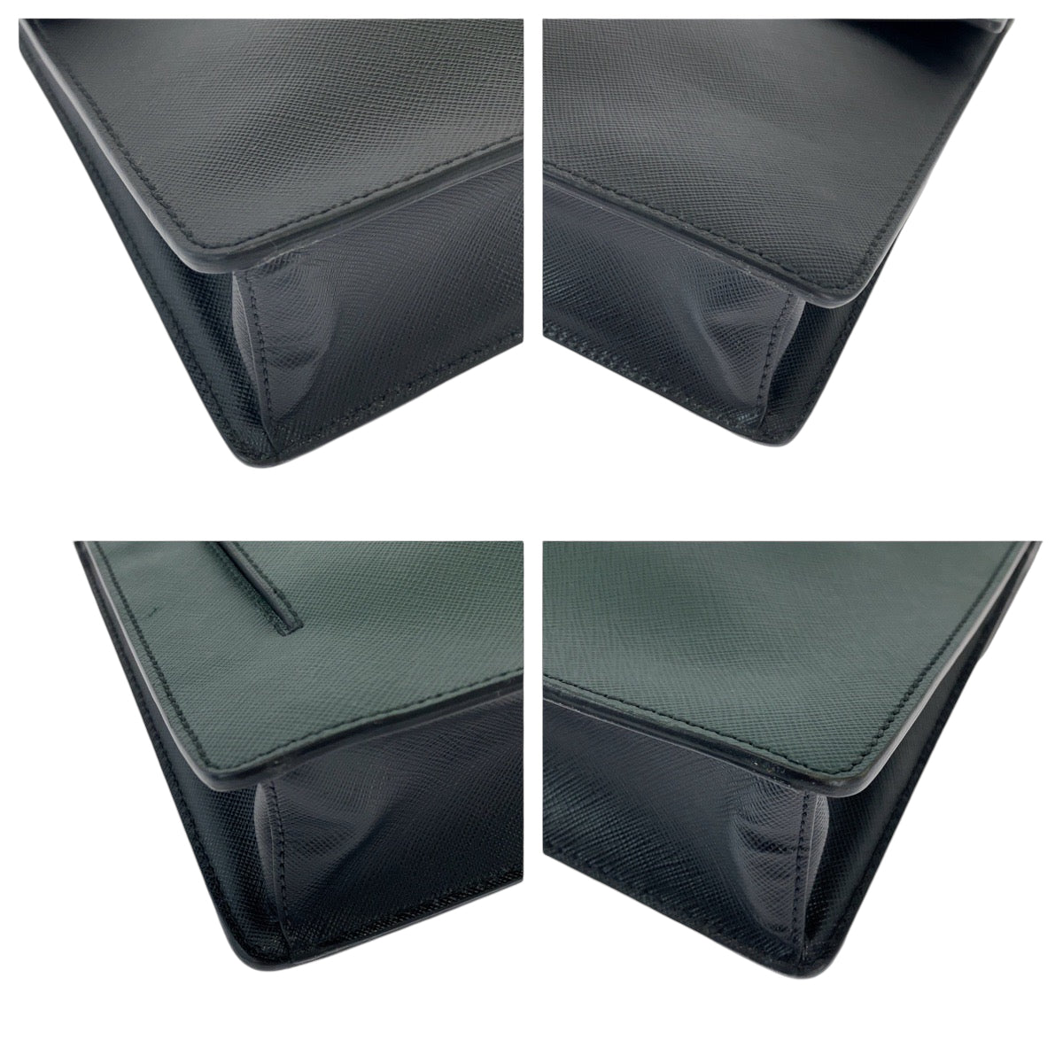 PRADA Clutch bag leather Bicolor Green Black Clutch bag Business bag Document case Safiano Triangle With logo mens
