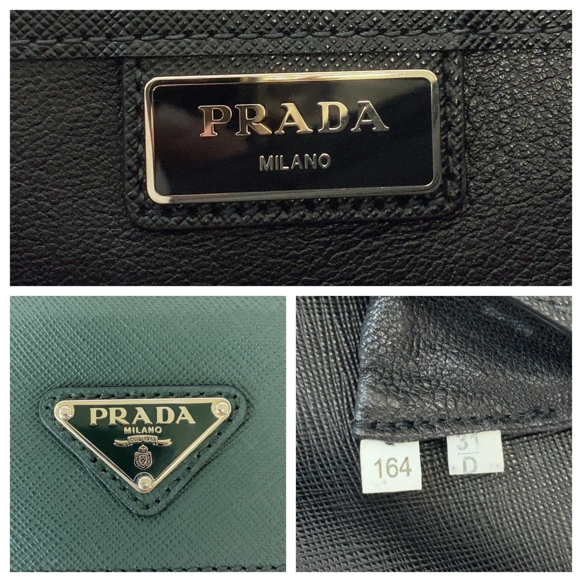 PRADA Clutch bag leather Bicolor Green Black Clutch bag Business bag Document case Safiano Triangle With logo mens