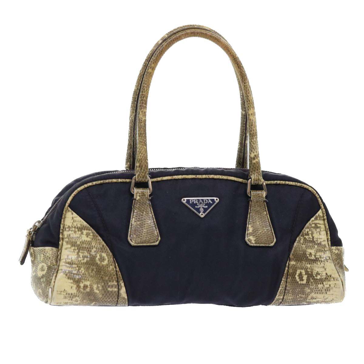 PRADA Hand Bag Nylon Leather Purple Beige Auth