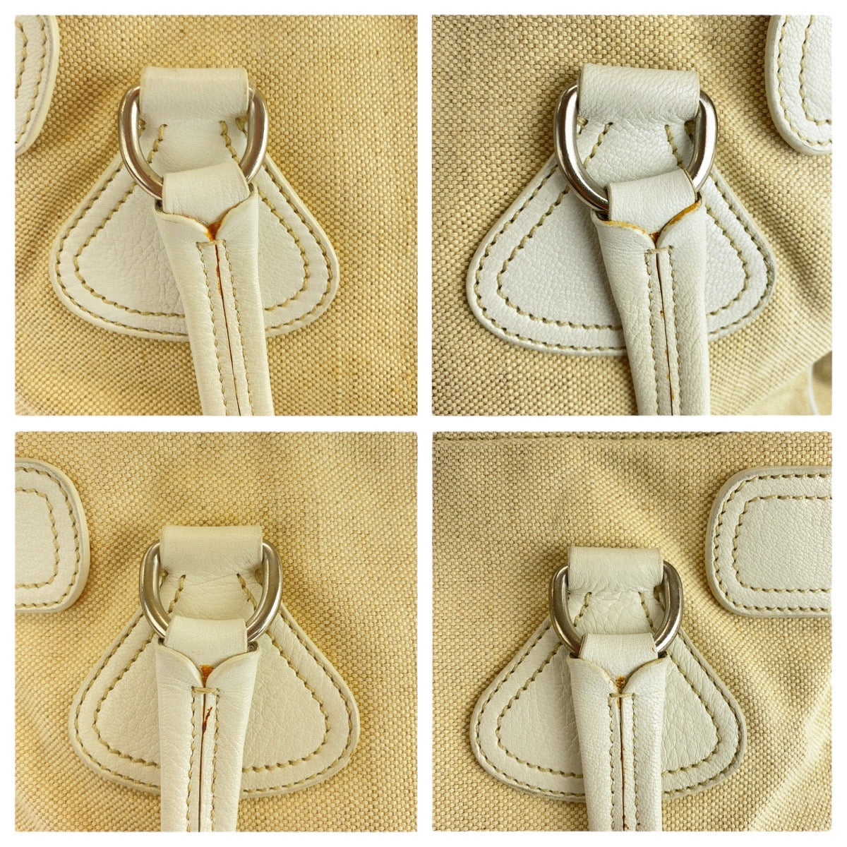 PRADA Tote Bag Canvas, Leather White Ivory Tote Bag Shoulder Bag Triangle With logo Women