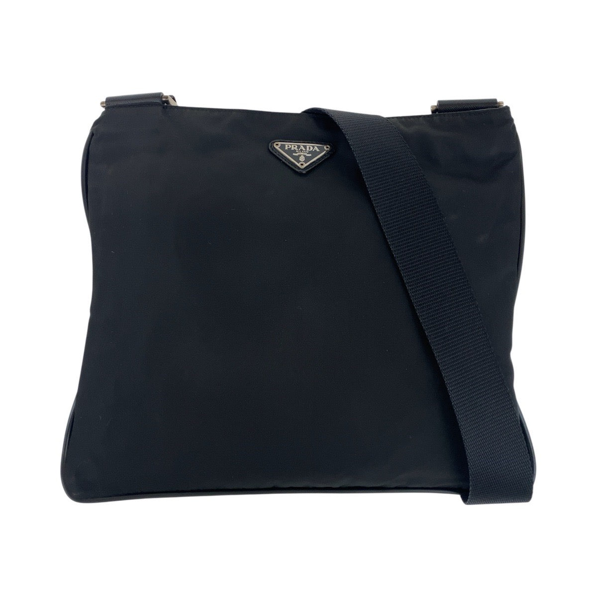PRADA Shoulder Bag Nylon, Leather Black SilverMetal Shoulder Bag pochette Testo Saffiano Triangle With logo Women