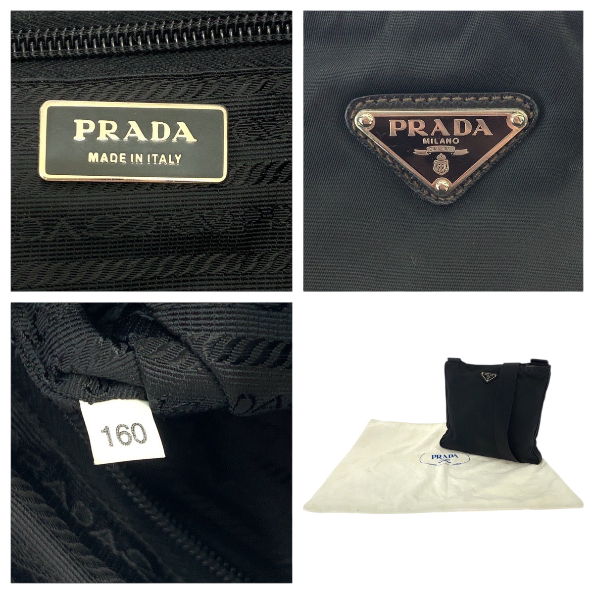 PRADA Shoulder Bag Nylon Black SilverMetal Shoulder Bag Messenger bag Test Triangle With logo Women