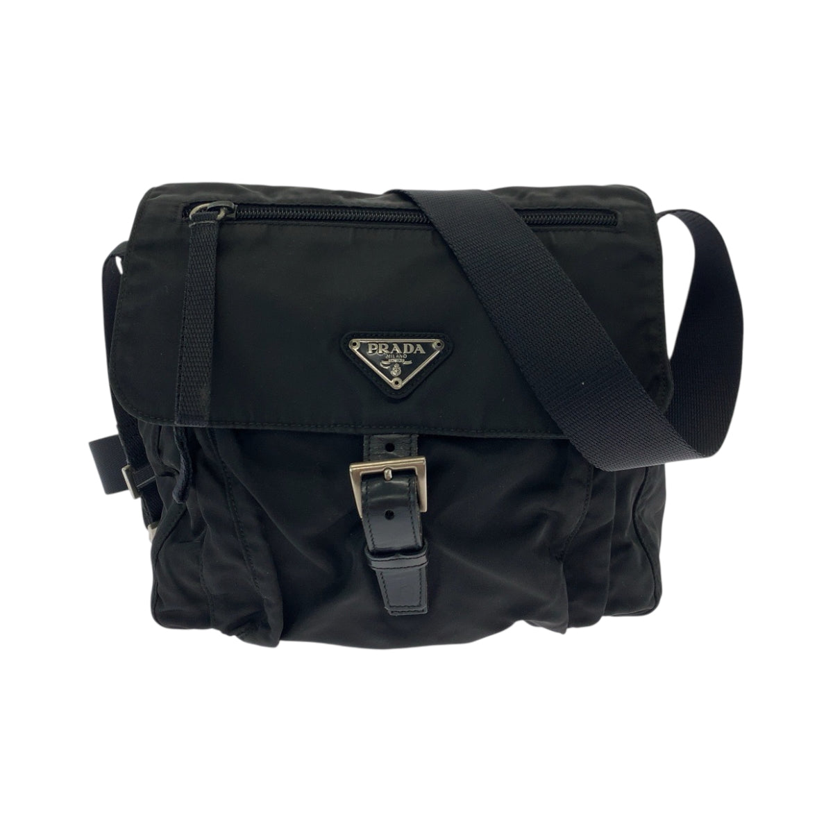 PRADA Shoulder Bag Nylon Black SilverMetal Shoulder Bag Messenger bag Test Triangle With logo Women