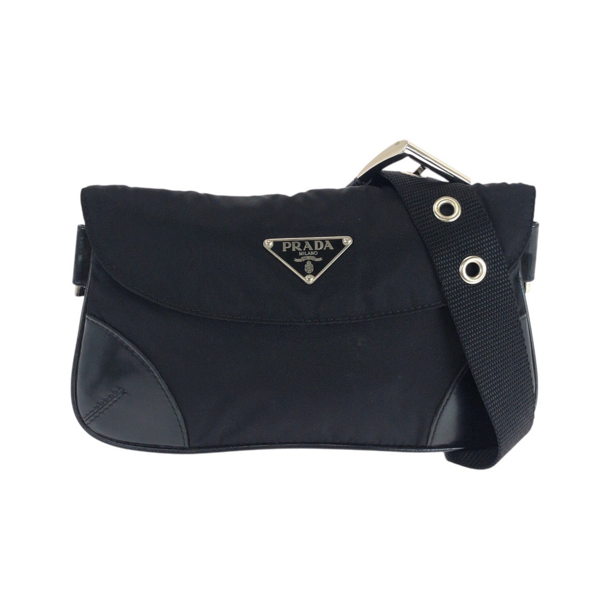 PRADA Waist bag Nylon, Leather Black SilverMetal Sling bag Test Triangle With logo Women